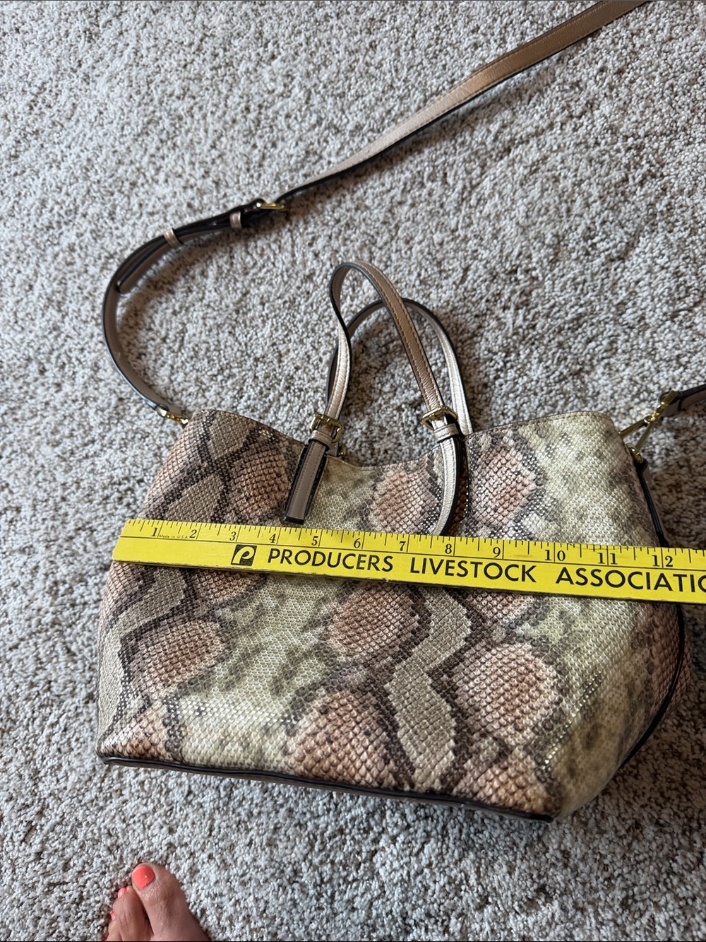 Calvin Klein Snake-Print Studded Tote Bag in Beige and Brown - Picture 10 of 12